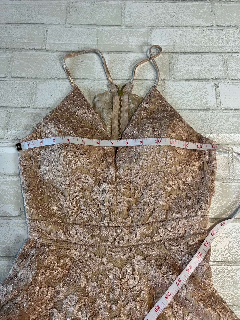 Windsor Homecoming Strappy Lace Fit & Flare Mini Dress in Taupe size large - Picture 8 of 9